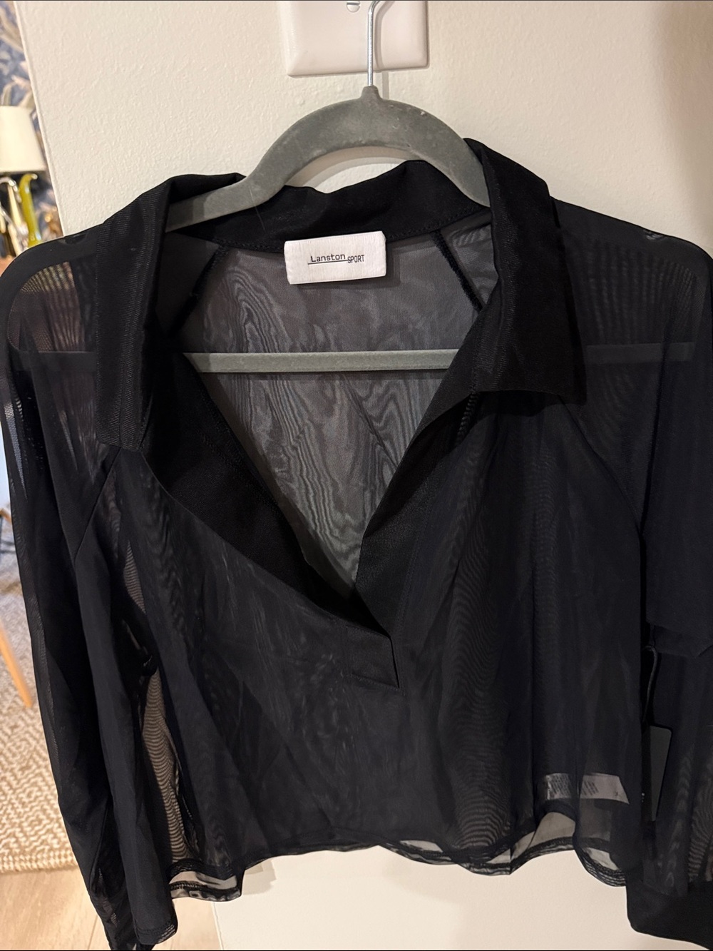 Lanston Sport Sheer Black Cropped Blouse